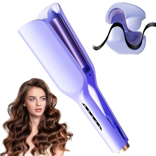 Vmxlso Welleneisen für Haare, 32mm Lockenstab Große Locken, Beach Waves Lockenstab, Französischer Wellen-Lockenstab, 5 Einstellbare Temperaturen, Mermaid Hair Waver für Lange/Kurze Haare (Lila)