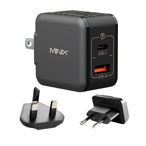 MINIX NEO P1 Mini 33W PPS 2-Port GaN Ladegerät 1 USB-C Port Schnellladegerät, 1 USB-A Port Schnellladegerät 3.0. Kompatibel mit iPhone 8-15 Serie, Galaxy S10-S21, Pad und mehr.