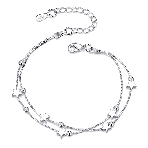 GUROTD Silber Armband für Frauen 925 Sterling Silber Stern damen Armband mit Cubic Zirkonia Verstellbare Armbänder für Teenager Mädchen damen Armband Geschenke für sie