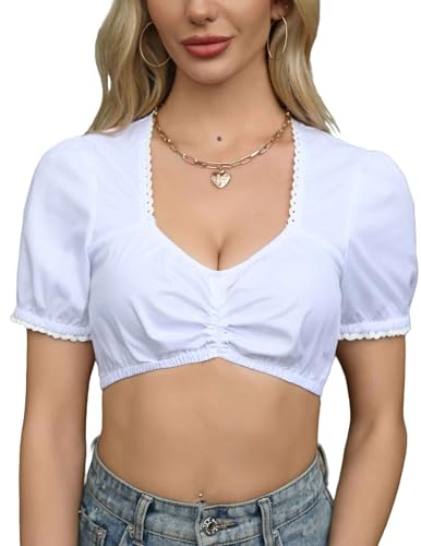 Zeagoo Dirndlbluse Damen Weiß Kurzarm Elegante Trachten Bluse Dirndl Bluse Moderne Bayrische Tracht Für Oktoberfest 42