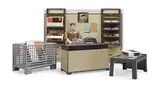 bruder 62250 - Bworld UPS Paketshop mit Tresen, Kasse, Paketwaage, Gitterbox, Pakete, Mitarbeiter & Wandregal - 1:16 Spielzeug, Versand, Logistik, Paketdienst