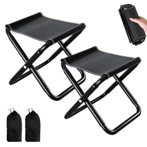 Klapphocker Camping Hocker 30CM, 2 Stück Tragbarer Falthocker Mini Campinghocker Faltbar Gartenhocker Leicht Sitz Falthocker für Reisen Wandern Angeln Grillen Strand, mit Aufbewahrungsbeutel, Schwarz