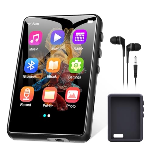 64GB MP3 Player Bluetooth 5.3 2.4" Full Touchscreen Tragbarer Walkman MP3 Player mit Lautsprecher, Sprachaufzeichnung, FM Radio, Line Recording Unterstützung 128GB Kinder MP3 Player (Schwarz)