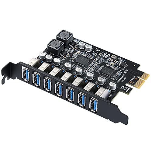 MZHOU 7 Port USB 3.0 PCI Express Erweiterungskarte, PCIe Karte Anschluss USB 3.2 (USB 3.1) Gen1 Karte Interner Hub Connect 7 Devices für Windows 11/10/8/7 /Vista/XP