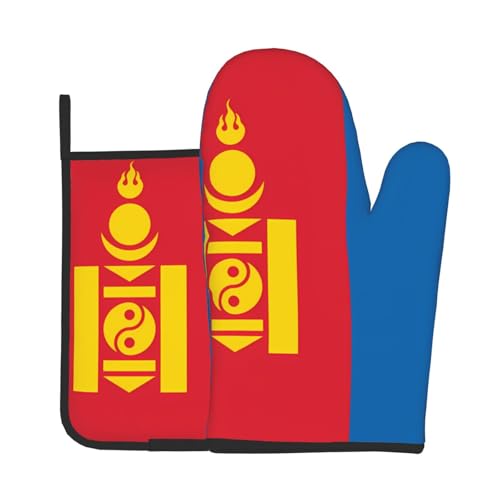 Ofenhandschuhe mit mongolischer Flagge, Isolationspads, 2 Stück, Grillhandschuhe für Zuhause, geeignet für Küche, Mikrowelle, Backen, Kochen