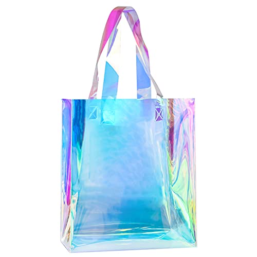 Inheming transparente Tragetasche, holographische Regenbogen-Einkaufstasche, Sportfan, stilvolle Handtasche, Sicherheitsreisen, Stadion-Veranstaltungsorte oder Konzert (30.5 x 33 x 7.6 cm)