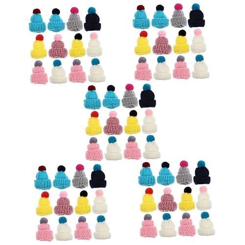COHEALI 60 Stück Mini-Mützen-Strickzubehör Miniatur-Dekoration Mini-Dekor Puppen-Bastelmütze Austauschbare Kleine Hüte DIY-Weinflaschen-Hüte Puppenzubehör Kawaii-Miniatur-Hüte