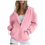 Generisch Damen Hoodie Sweatjacke Baumwoll Zipper Sweatshirtjacke Damen Pullover Oberteile Kapuzenjacke Lang Sweatshirt Kapuzenpullover Mit Kapuze Langarm Sport Style Mit Reißverschluss Oversize