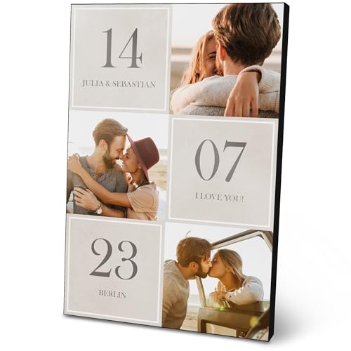 ARTFAVES® Personalisiertes Bild - 3er Fotokachel No.1-3 Fotos und Datum, als Geschenk für Paare, Hochzeit, Hochzeitstag als Poster 21 x 30/30 x 40 cm ohne/mit Rahmen oder als Holzbild