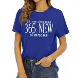 2025 New Chapters bedrucktes T-Shirt mit Rundhalsausschnitt Gehänge (Blue, S)