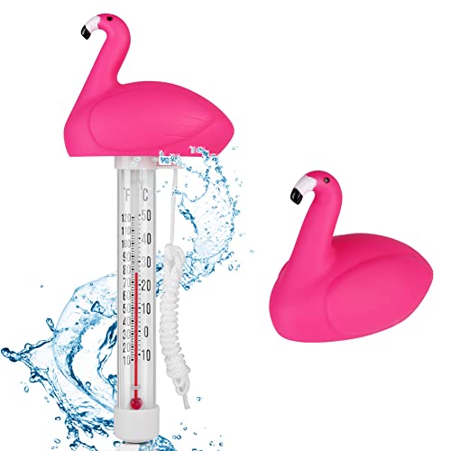 OFFCUP Schwimmende Pool Thermometer, Schwimmende Wasserthermometer, Wasser Temperatur Thermometer, Floating Pool Thermometer Cute Für Swimmingpool, Hot Tubs, Fischteiche & Baby-pool（Flamingo）