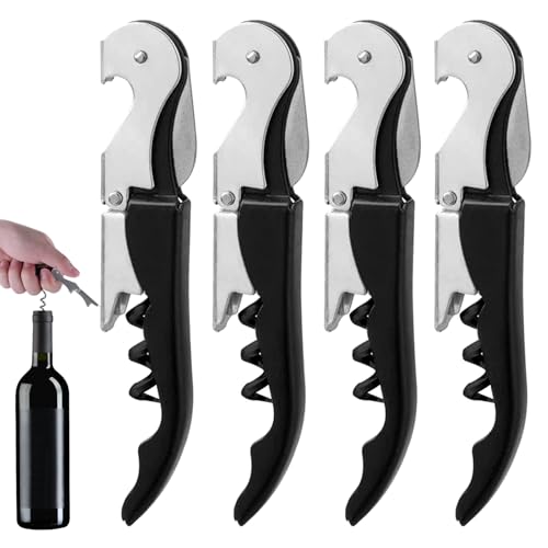 4 Stück Kellnermesser Profi,Wine Opener,Korkenzieher Edelstahl,3-in-1 Flaschenöffner,Corkscrew,Weinöffner für Sommeliers,Korkenzieher Wein,Kellner und Barkeeper,Bieröffner und Folienschneider Set