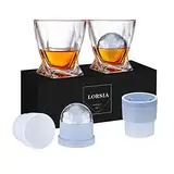 Whisky Gläser, 4er Set (2 Kristallgläser, 2 große Eiskugelformen) in Geschenkbox – 320 ml Whiskey Gläser für Scotch, Cocktail, Rum, Bourbon, Wodka und Likör – Einzigartige Geschenke für Männer