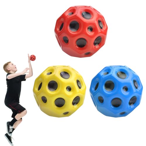 DAWRIS 3 Stück Moon Ball, Hohe Sprünge Gummiball Space Ball Moonball, EIN Knallendes Geräusch Machen, 7 cm Flunkyball Bounce Ball Bouncing Ball für Kinder (Rot, Gelb, Blau)