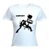 Banksy Bürostuhl Damen T-Shirt Gr. Small, weiß