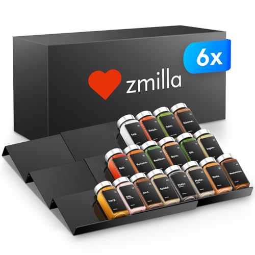 ZMILLA® Gewürz Organizer [6 Stück] Gewürzregal liegend für die Schublade | Ohne Rutschen | Für Gewürzgläser