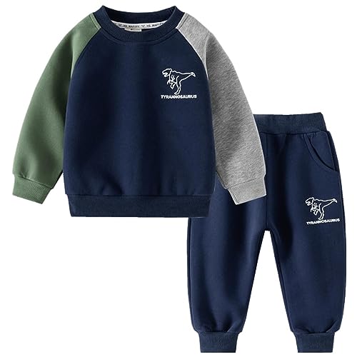 Volunboy Kleinkind Junge Sweatshirt, Langarmshirt und Joggers 2-teiliges Bekleidungssets（4-5 Jahre，MarineDinosaurier，Größe 120）