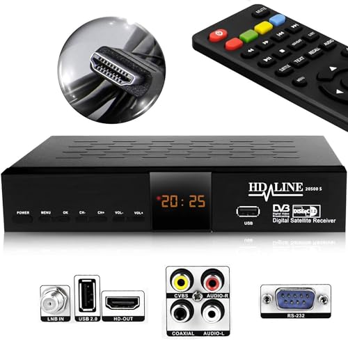 Hd-Line 20500 S Digitaler Satelliten HD Receiver (HDTV, DVB-S/DVB-S2, HDMI, AV, 2X USB 2.0, Full HD 1080p, Digital Audio Out) [Vorprogrammiert für Astra, Hotbird und Türksat]