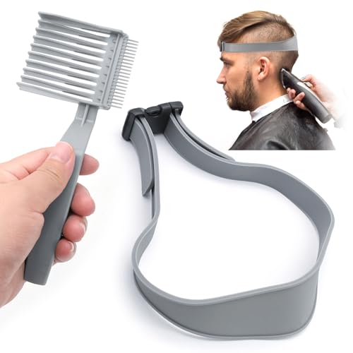 Gebogenes Silikon Haarschnittband und Rasierschablone Set, Friseurkämme mit Verstellbarer Haarschneideanleitung, Professionelles Werkzeug für DIY Heimwerker Haarschnitte und Halsausschnitt