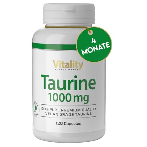 Taurin Kapseln 1000 mg. 4 Monate 1 Kapsel Pro Tag. Taurin Kapseln Hochdosierte. Pre Workout Ohne Koffein, Aminosäuren, Frei von Laktose, Gluten und Hefe, Vegan. Vitality Nutritionals by VitaminExpress