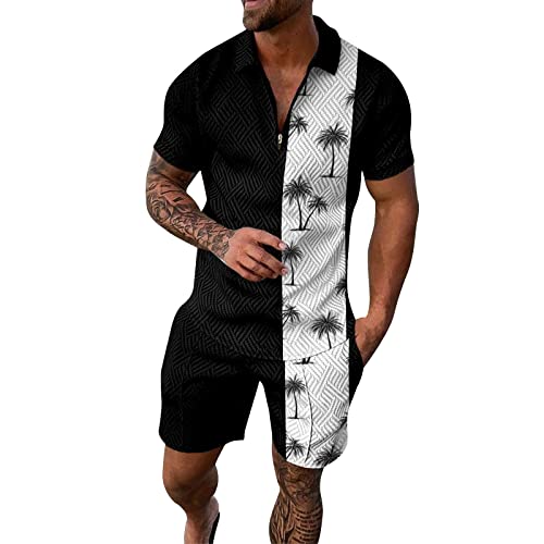 Trainingsanzug für Herren Sommer Sportanzug 2 Teiliges Outfit Sport Set Kurzarm Tops T-Shirts Kurze Hose Männer Freizeit Business polo Hemd Herren Sommer Outfit Set Freizeitanzug Herren Elegant