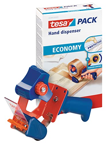 tesa Packband Handabroller ECONOMY - robuster Abroller für Paketbänder - Profi-Qualität - Für Klebebänder mit bis zu 50 cm Breite