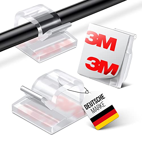 MYMIND® Kabelhalter selbstklebend [3M KLEBER] 50 Stück Indoor & Outdoor - Kabelclips für Kabelmanagement - Kabelklemmen & Kabelorganisator am Schreibtisch - Kabelbefestigung Lichterkette(transparent)