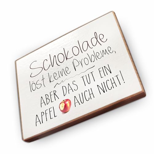 Kühlschrankmagnet mit Spruch - S - Handmade aus Buchenholz - Magnet für Kühlschrank Süß Witzig Lustig - Küchen Kühlschrank Deko 6.5cm x 5cm - Geschenk-Idee (Schokolade löst keine Probleme)