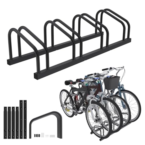 Froadp Fahrradständer Boden für 4 Fahrräder,Mehrfachständer für 30-65mm Reifenbreite, Galvanisierter Stahl Fahrradhalter, Boden und Wandmontage,Schwarz