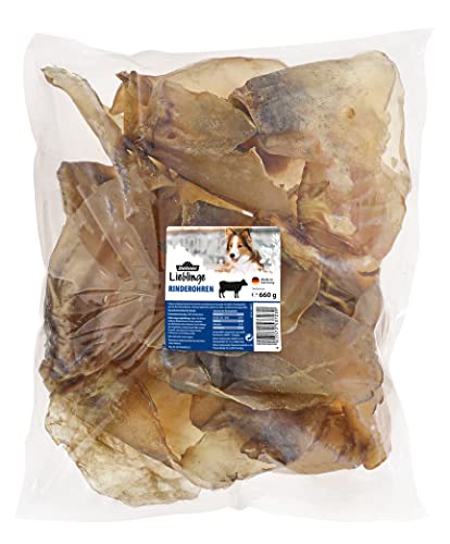 Dehner Lieblinge Hundesnack, Leckerli 100 % natürlich, Kausnack für ausgewachsene Hunde, Rinderohren, 660 g