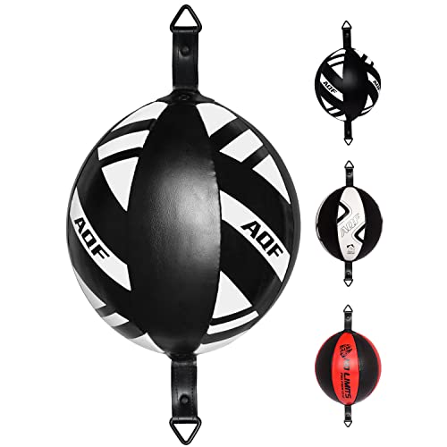 AQF Boxen Doppelendball Rex Leder Boxbirne Set MMA Punchingball Erwachsene Training Speedball Set (schwarz/weiß)