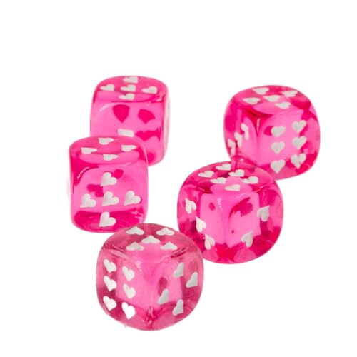 WeLoveDice - Würfel pink mit weißen Herzen - Made in Germany - 6 Stück