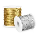 2 Rolle Metallic Kordel, 1MM Gold und Silber Metallic Schnur, DIY Metallic Bastelschnur für für Basteln, Geschenkverpackung, Hochzeit, Weihnachts Dekoration, Kordel Craft Cord, 50m/Rollen