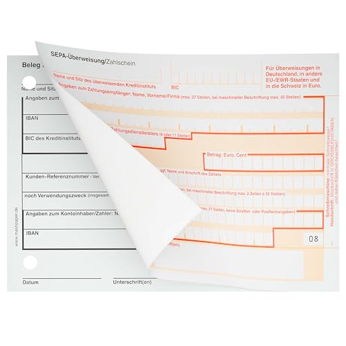 SEPA Überweisungsformular Zahlschein 1.000 Stück 2-fach selbstdurchschreibend 326211