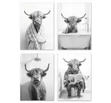 Lavema Badezimmer Deko Bilder - Poster DIN A4 (21x30cm) ohne Rahmen - lustige Wanddeko - schwarz weiß Wandbild - WC Toilette Deko - Schottische Hochland Kuh