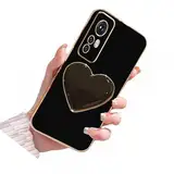 Nadoli für Xiaomi Redmi Note 12 Pro 4G 3D Herz Ständer Hülle,Dünn Überzug Galvanisierte Heart Ständer Cover Weiche Silikon Kratzfest Handyhülle Schutzhülle