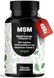 MSM Kapseln Hochdosiert - 400 Tabletten - 2000 mg MSM + Natürliches Vitamin C - Vegan & Produziert in Deutschland