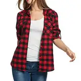 Karierte Hemd Damen Oktoberfest Holzfällerhemd Cordhemd Karierter Langarmhemden Herbst Frühling Hemdjacke Damen Kariert Casual Langarm Freizeitjacke Revers Lässiges Flanell-Shirt Kariert