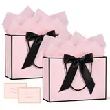 BBLIKE Geschenktüten mit Henkel - 2 Geschenktasche + 2 Grußkarten + 4 Sydney Paper, Papiertüten mit Henkel, Geschenkverpackung für Geschenk, Geburtstag, Feier, Hochzeit (Rosa Schwarzer Rand)