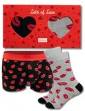 soxo Valentinstag Boxershorts Herren Und Lustige Socken Geschenke Set Für Männer Baumwolle Lippen Boxershorts L + Socken 40-45