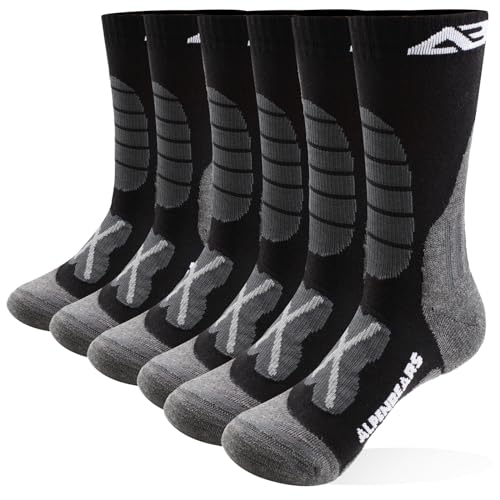 Premium Wandersocken aus Merino Wolle - [3 Paar] - Profi Trekkingsocken zum Wandern - Outdoor Socken für Damen, Herren & Kinder - Warme Merino Wandersocken - Funktionssocken - (Black, 39-42)