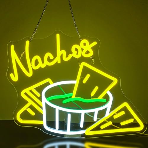 Looklight Nachos Neonschild, gelbe LED-Schilder, Cornflakes Neonlicht Käse Nachos Neonschilder für Wanddekoration Lebensmittel-Neonlichter für Nacho-Bar mexikanisches Restaurant Küchenparty