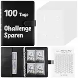 SKYDUE 100 Envelope Saving Challenge Deutsch, Sparbuch Für Geld Mit Cash Umschläge, Geld Sparen Challenge Mit Doppelseitigen Laminierten Tracker, 100 Tage Sparbuch Deutsch(Schwarz)