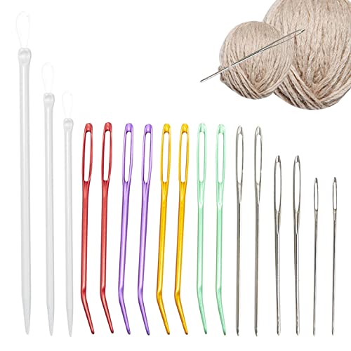 Garnnadeln | 17 Stück Garnnadel Wandteppich Nadel Gebogene Spitze Nadeln | Große Öse Aluminium Nähen Stricknadeln Set für Zuhause, Nähgeschäft