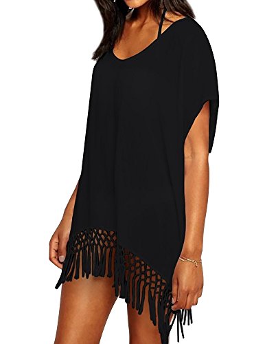 Damen Chiffon Strandkleid Sommer Bikini Cover Up Strandponcho strandtunika mit Quasten MEHRWEG