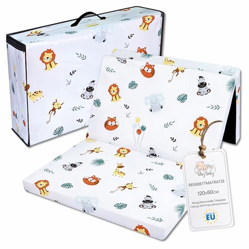 Klappmatratze Faltbare Reisebett Baby Matratze 60x120 cm - Faltmatratze für Kinder Gästematratze klappbar Babymatratze Bodenmatratze Schlafmatratze und Reisematratze Safari
