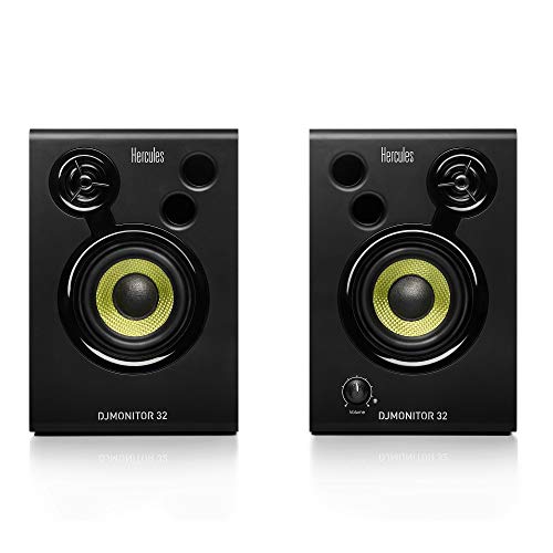 Hercules DJSpeaker 32 Party - 2 x 15 Watt RMS Aktive Monitor Lautsprecher mit eingebauten Lichteffekten, Schwarz