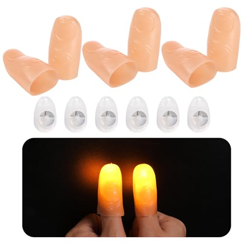 Weewooday 6 Stück Magie Daumen Lichter Gefälschter Finger LED Licht Blinkende Daumen Lichter LED Zaubertrick Finger Beleuchtete Daumen Lichter für Party Zubehör Bühnenshow Requisiten (Gelb Licht)