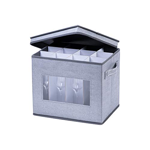 VENO Aufbewahrungsbox für Champagnerflöten aus Glas mit Deckel und Griffen, Stielgläser-Organizer, Faltbox für Umzug von Glaswaren Inklusive Trennwände (Champagnerflöte)