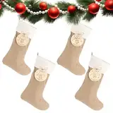 BOFUNX 4 Stücke Nikolausstrumpf Groß Jute Weihnachten Kaminsocken Nikolaus Socken Personalisiert Geschenktasche mit 4pcs Geschenkanhänger für Weihnachten Geschenk